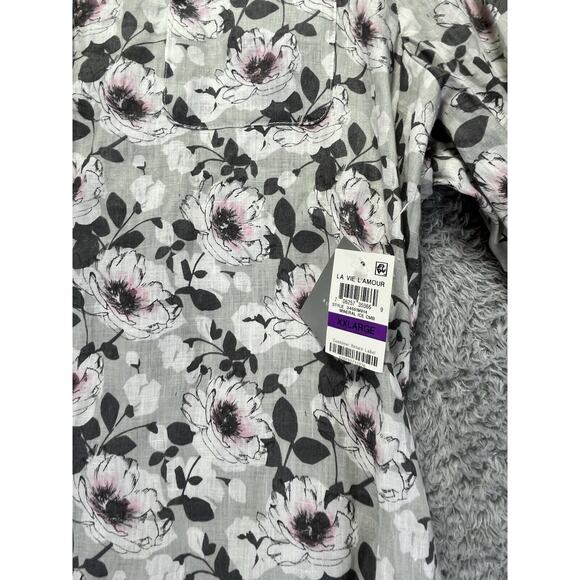 Charter Club Womens Linen XXL Black Pink Gray Floral Button Up NWT Roll Tab NEW - Picture 6 of 10